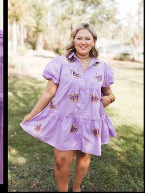 Peach Love Lilac Embroidered Puff-Sleeve Tiered Dress